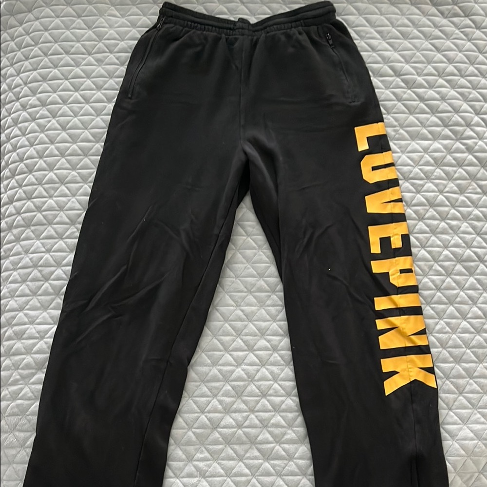 PINK Victoria's Secret Black Joggers with Yellow Logo